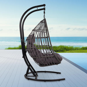 A-ECO LIVING Double Egg Swing Chair, Wicker Hammock Chair with Cushions and Headrest Pillow, 500lbs, 2 Person Outdoor Patio Hanging Chair for Indoor Porch Garden Balcony