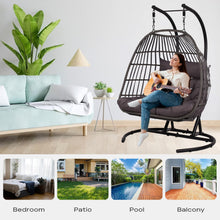 Load image into Gallery viewer, A-ECO LIVING Double Egg Swing Chair, Wicker Hammock Chair with Cushions and Headrest Pillow, 500lbs, 2 Person Outdoor Patio Hanging Chair for Indoor Porch Garden Balcony
