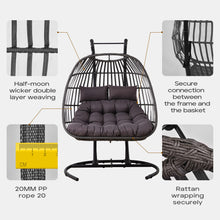 Load image into Gallery viewer, A-ECO LIVING Double Egg Swing Chair, Wicker Hammock Chair with Cushions and Headrest Pillow, 500lbs, 2 Person Outdoor Patio Hanging Chair for Indoor Porch Garden Balcony

