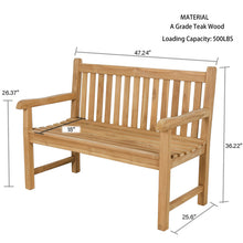 Load image into Gallery viewer, A-ECO LIVING Teak Outdoor Bench, 2-Seat Wood Patio Bench, 47 inch Patio Long Garden Bench Ideal for The Front Porch, Backyard, Deck, Lawn