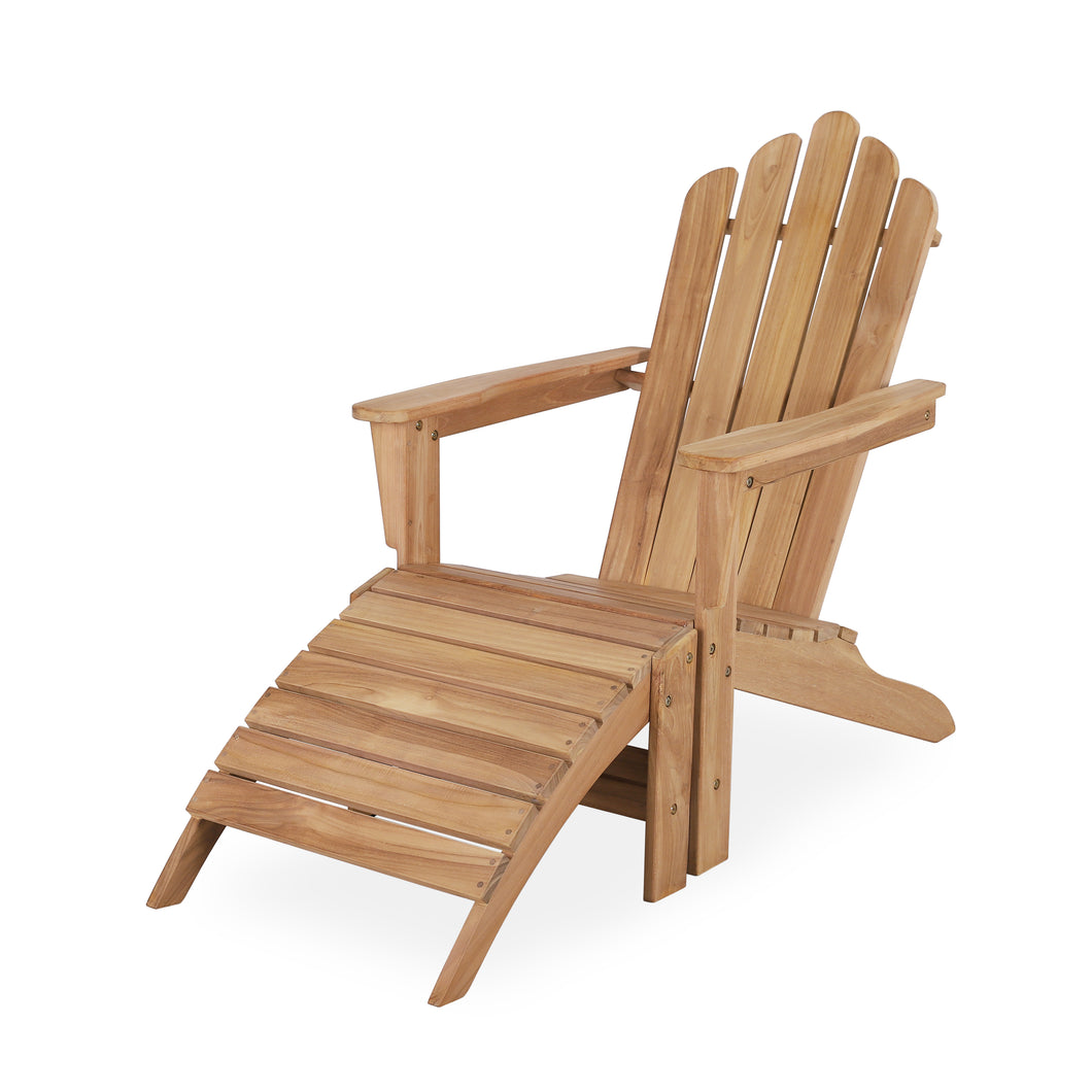 A-ECO LIVING Teak Adirondack Chair with Footrest, Solid Teak Wood Chair with Wide Armrest, Durable and Weather Resistant, Garden Furniture for Outdoor, Patio, Backyard or Beach