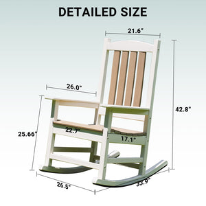 A-ECO LIVING Oversized Patio Rocking Chair, All Weather Resistant Outdoor Rocker Chair, 380lbs Load Capacity, High Back, Widened Armrests for Yard, Garden, Indoor, Lawn