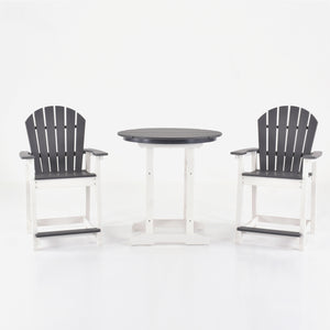 Complete set of Adirondack chairs with bar-height table, designed for outdoor patio and backyard use