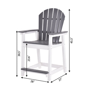 Dimensions of tall Adirondack chair, showing seat height, width, and overall size for patio setup