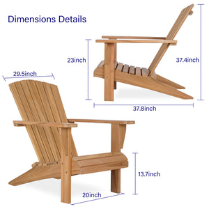 A-ECO LIVING Teak Adirondack Chair, Solid Grade-A Teakwood Chair, Patio Seating Wooden Chair, Weather Resistant Outside Furniture for Garden, Firepit, Porch, Poolside